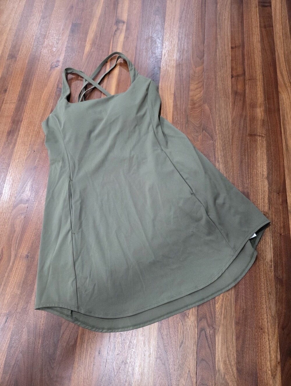 Halara Olive Green Cross-Back Tank Dress Curved Hem Pockets Size Medium